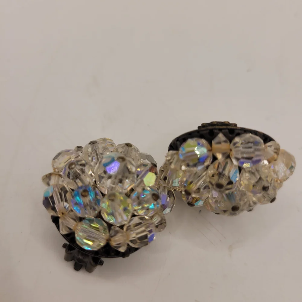 Vintage AB Cluster Patent Pending Clip Earrings